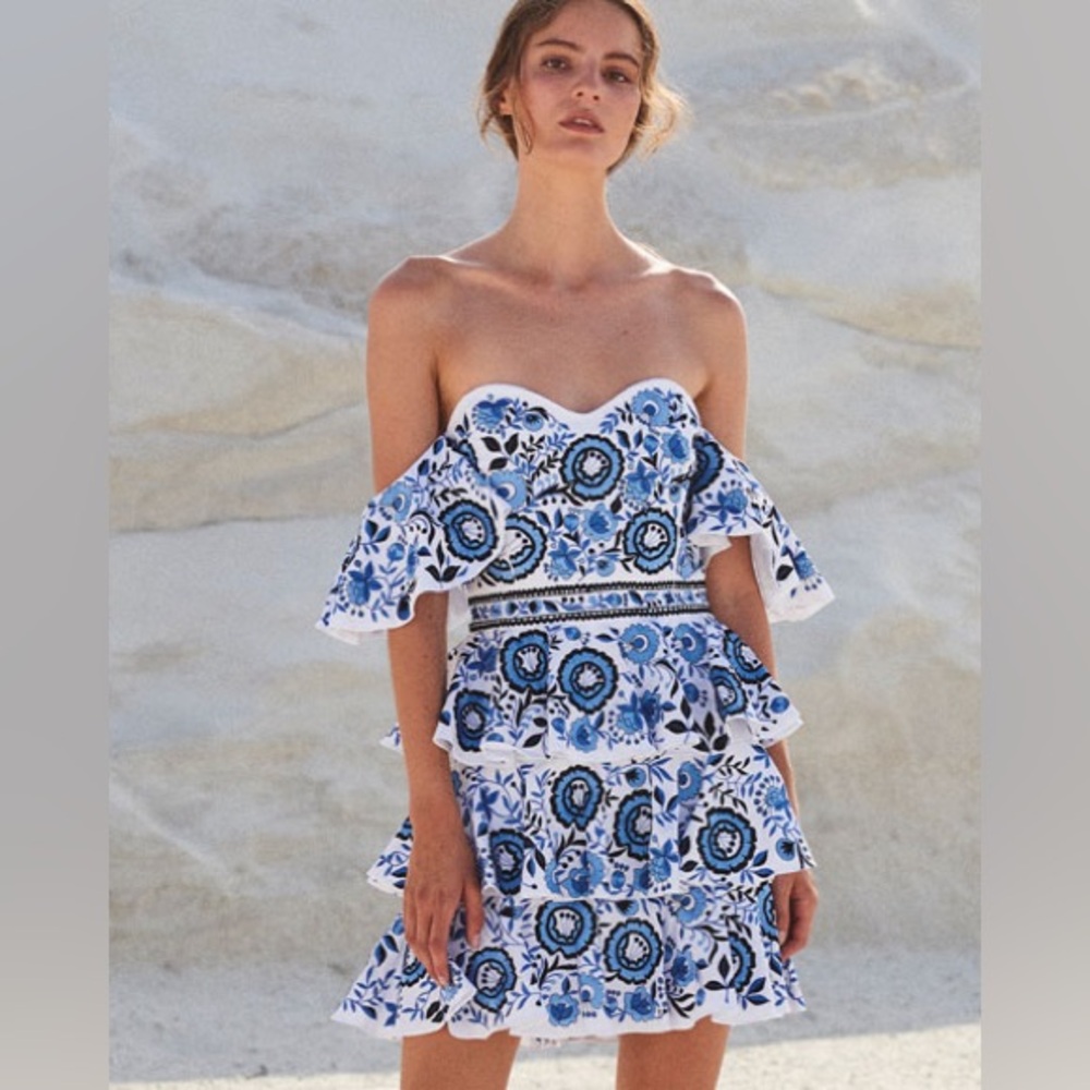 Caroline Constas Irene Blue and White Mini Dress